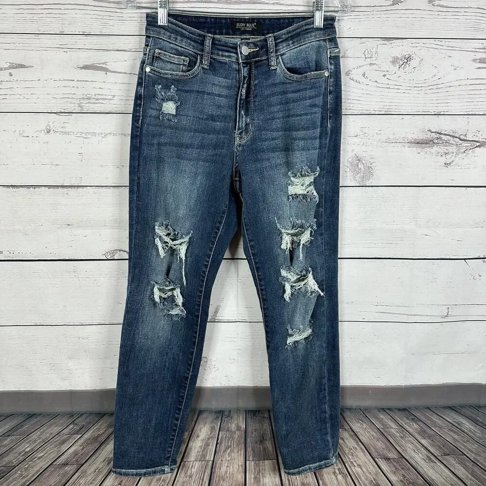 Judy Blue Jeans Womens 26 Blue Boyfriend High Rise Stretch‎ Casual Minimalist